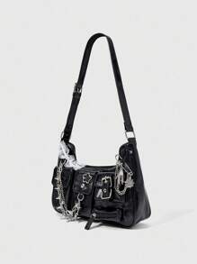 ROMWE Grunge Punk 蕾丝腋下包，休闲时尚百搭女士单肩包 - 黑色 - 查看 2