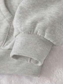 SHEIN 女式标语与绵羊印花休闲落肩长袖连帽卫衣 - 淺灰色 - 查看 3