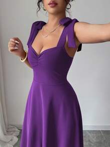 Selianne 嘉年华紫色无袖系带收腰A字优雅浪漫连衣裙，适合女性，教师节 - 紫羅蘭色 - 查看 6