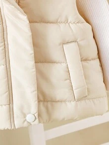 SHEIN Playful Pals 女婴连帽棉背心，秋冬外套 - 杏色 - 查看 6