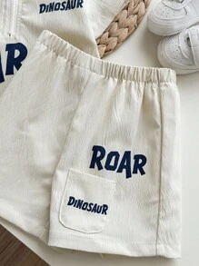 2pcs Baby Boy Summer Casual Korean Style Cute Letter Print Stand Collar Top Jacket And Shorts Set - Multicolor - View 6