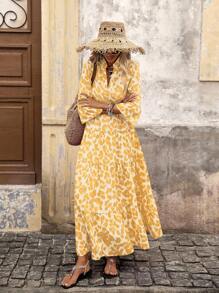 Brillora 女士梭织印花长袖连衣裙 - 黃色 - 查看 4