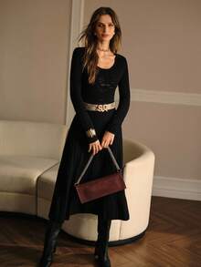 MOTF PREMIUM VESTIDO SUÉTER DE MALHA CANELADA SLIM FIT - Preto - Ver 6