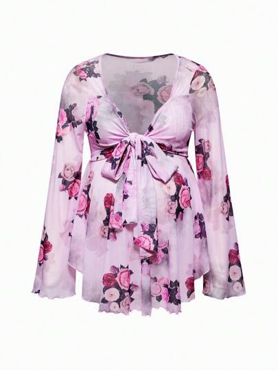 SHEIN Maternity Floral Print Elegant Long Sleeve Shirt