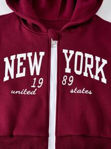 SHEIN Casuvi Kids Tween Girls Fleece Hooded Zip-Up Sweatshirt & Graphic Tee & Fleece Flared Pants 3-Piece Set Fall Winter