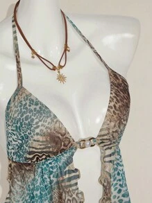 SHEIN ICON 女式豹纹不对称下摆无袖上衣，复古豹纹露背吊带背心 - 彩色 - 查看 9