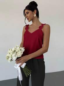 Firerie 新款优雅露背碎花女式衬衫，露背上衣，夏季节日优雅婚礼宾客上衣女士教堂度假 - 酒紅色 - 查看 7