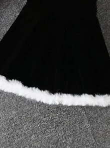 SHEIN 2件套女童圣诞毛绒外套和连衣裙，黑色两件套连衣裙套装，黑色毛边连衣裙，黑色毛绒背心套装，冬季连衣裙套装，两件套女童礼服套装 - 黑色 - 查看 8