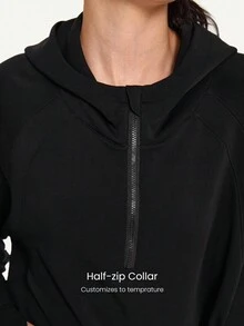 GLOWMODE Modal Silk Touch Oversized Long Sleeve Half-Zip Hoodie Fall - Black - View 3