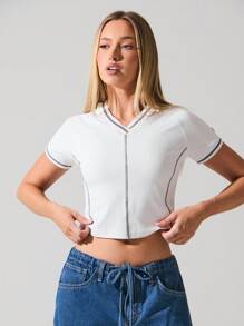 Fluxe 女式 V 领插肩短袖短款休闲 T 恤