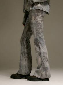 MUSERA 低腰抽象印花喇叭牛仔裤，西部乡村风，秋季街头服饰，节日优雅，Y2K性感可爱，90年代波西米亚风，中西部秋季时尚，春夏 - 灰色 - 查看 3