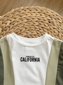 Ensemble Décontracté Pour Bébé Garçon À Col Rond Ample, Avec Lettre Et Imprimé À Blocs De Couleurs, T-shirt À Manches Courtes Et Short - Multicolore - Voir 4