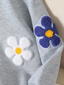 Genkimix Kids 女童幼儿花卉刺绣羊毛圆领卫衣上衣，秋冬 - 灰色 - 查看 7