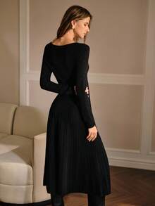 MOTF PREMIUM VESTIDO SUÉTER DE MALHA CANELADA SLIM FIT - Preto - Ver 4