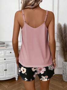 EMERY ROSE 女士休闲优雅宽松细肩带背心和宽松短裤套装，适合夏季，花卉印花，复古花卉印花女式夏季服装花卉短裤套装女式 - 彩色 - 查看 2