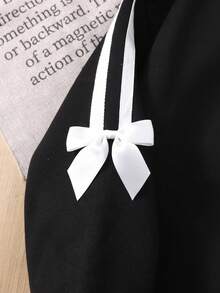 秋冬款少女休闲可爱甜美圆领蝴蝶结袖黑色卫衣 - 黑色 - 查看 3