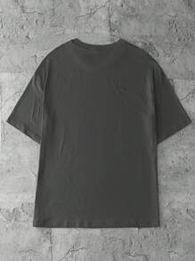 INAWLY DM-001 加大码圆领短袖T恤，简约时尚，适合夏季 - 深灰色 - 查看 2