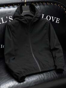 SHEIN Manfinity Dauomo Casual Fashion Versatile Solid Color Hooded Men's Jacket, Fall - Black - View 1