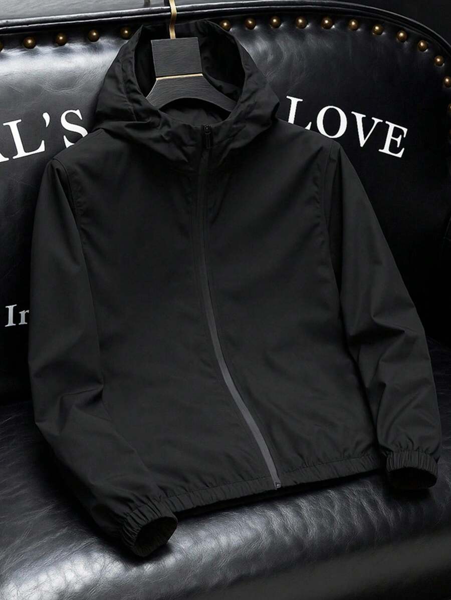 SHEIN Manfinity Dauomo Casual Fashion Versatile Solid Color Hooded Men's Jacket, Fall - Black - View 1