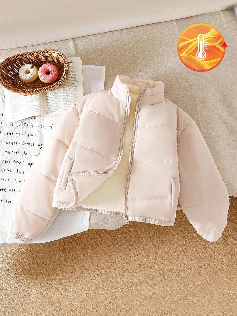 SHEIN 女童基本款休闲日常舒适简约时尚棉服外套