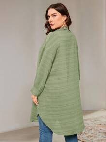 Veilorie Áo sơ mi vải họa tiết cổ tròn dài tay thường ngày cỡ lớn cho nữ, mùa hè - màu xanh lá - Xem 6