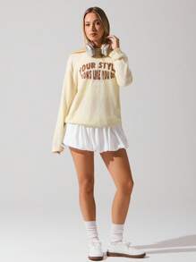 Fluxe Women's Casual Light-Yellow Featherweight Drapey Open-Stitch Knit Cover-Up With See-Through Letter Motif And Long Sleeves In Fall/Winter