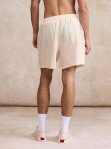 Surfspeed Quần short đi biển họa tiết hoa trơn màu có dây rút cho nam - Màu be - Xem 6