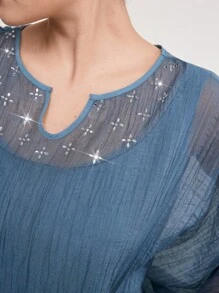 Al Najma 女式休闲纯色直筒长款阿拉伯连衣裙 - 藍色 - 查看 7