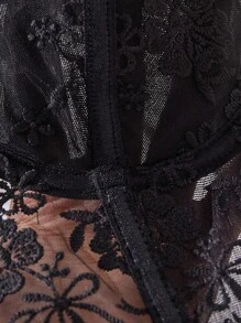 2件套女士白色浪漫长款文胸内衣套装 - 黑色 - 查看 6