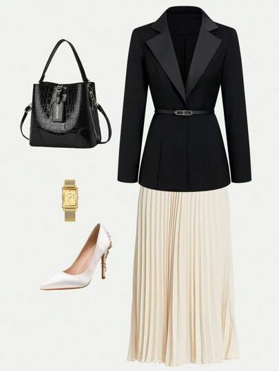 Ellevyn Women's Casual Minimalist Notched Collar Thin Blazer Jacket, Suitable For Commuting, Women's Winter Coat , Winter Clothes