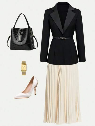 Ellevyn 女士休闲简约缺口领薄款西装外套，适合通勤