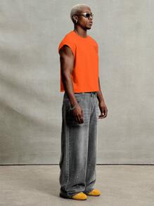 PAVTROS 男士街头风格流行 INS 搭配蜘蛛网和心形刺绣背心，宽松版型，男友/丈夫礼物，周年纪念礼物，适合万圣节 - 橘色 - 查看 7