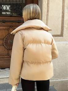 Cloudara Damen Kurze einfarbige Daunenjacke für den Winter - Schwarz - Übersicht 2