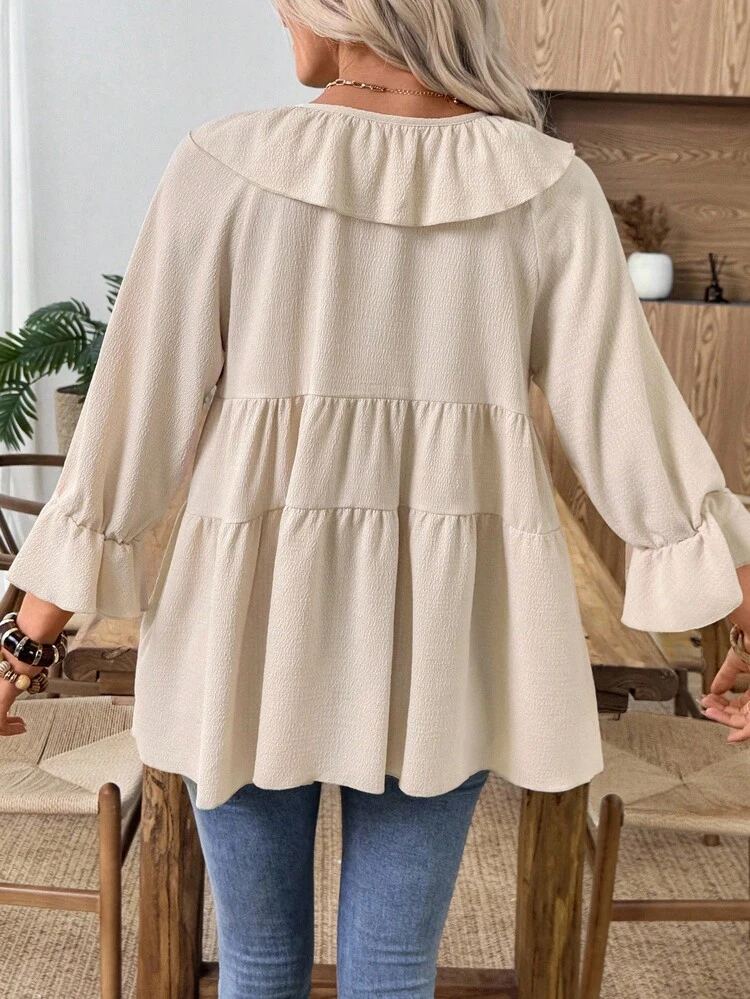 Women's Solid Color Ruffle Collar Front Tie Flare Sleeve Loose Blouse Cream Blouse Ruffle Blouse Women Blouse Tiered Blouse Summer Blouse Cute Tops Going Out Tops Women Summer Tops Babydoll Top Going Out Tops Basic Tops Fall Tops Going Out Top Babydoll Tops Work Blouses For Women Cute Summer Tops Modest Tops Vacation Tops Going Out Tops Women Summer Tops Babydoll Top Going Out Tops Basic Tops Fall Tops Going Out Top Babydoll Tops Work Blouses For Women Cute Summer Tops Modest Tops Vacation Tops