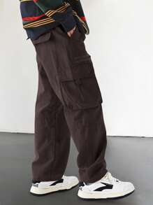 Manfinity Roghcode 秋季宽松男式翻盖口袋侧边工装裤