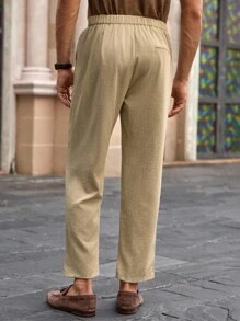 HIMLAND Pantaloni casual da uomo in vita media, gamba dritta, con pieghe, pantaloni con pieghe da uomo in vita alta, pantaloni beige da uomo, pantaloni eleganti da uomo, pantaloni kaki da uomo, pantaloni kaki larghi da uomo, pantaloni casual da uomo