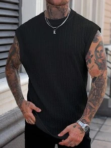 Manfinity CasualCool 男士宽肩无袖背心，非常适合夏季海滩旅行 - 黑色 - 查看 4