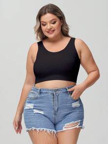 SHEIN 1 件女士加大码无缝无线柔软舒适运动文胸 - 黑色 - 查看 4