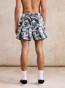 Surfspeed Classical Sculpture Marble Texture Art Mask Print Casual Beach Shorts - Grey - View 5
