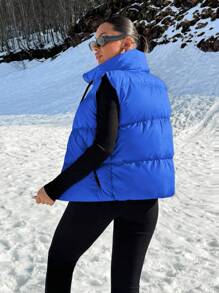 EURMUSE Sleeves Puffer Jacket With Zip And Warm Padding, Double Faced, Contrast Zipper Colour - Navy Blue - View 2