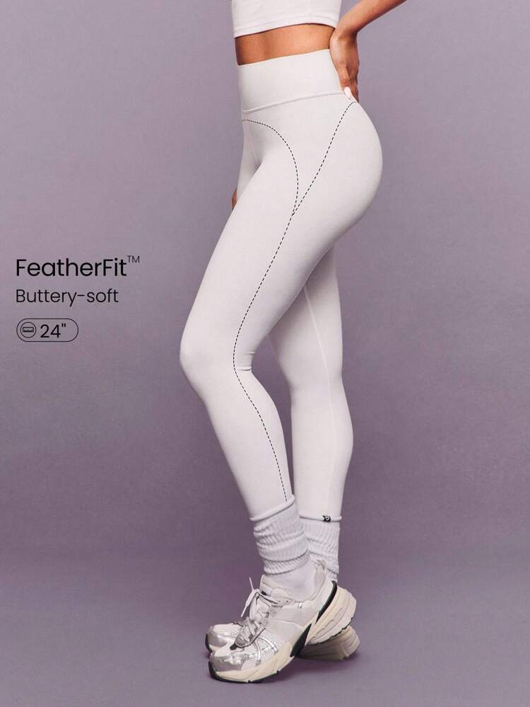 24" FeatherFit™ Big Vibe Soft Stretchy Sweat-Wicking Contrast Dotted Line Leggings Low-Impact Yoga Pilates Studio Gym Daily Active  Spring Summer