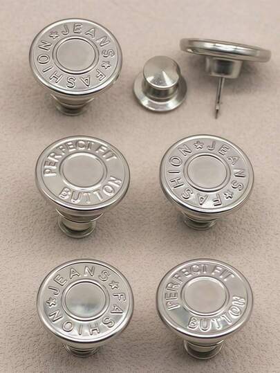 2/4/6pcs Jeans Replacement Buttons Waist Free Nail Jeans Buttons, Silver Letter Waist Buttons Multifunctional Detachable Tower Buttons Jeans Skirt Waist Adjustment Size Change Jeans Fixed Buckle, Free Nail Detachable Jeans Button Replacement Set, No Sewing Buttons