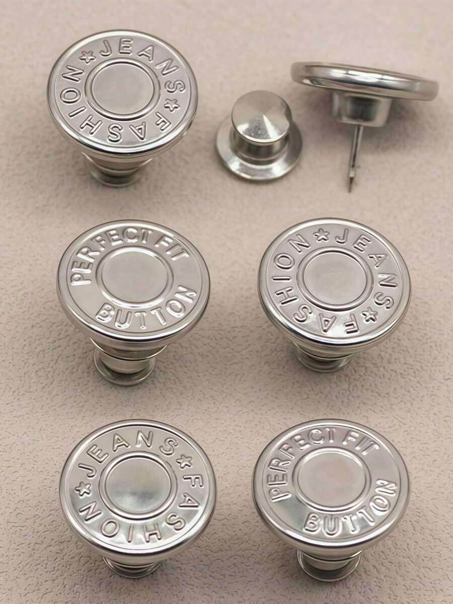 2/4/6 Stück Jeans Ersatz Knöpfe, Silber Buchstaben Taille Knöpfe, multifunktionale abnehmbare Turm Knöpfe für Jeans und Röcke, Größenanpassung ohne Nähen