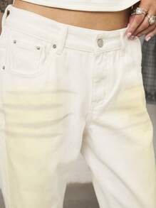 COUREZ Low Rise Flared Jeans In White And Yellow Wash /Y2K  Clothes Women Streetwear Going Out Outfits - White - View 7