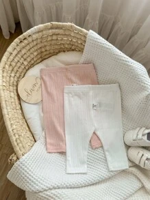 2件装婴儿休闲舒适纯色百搭竖条纹针织裤 - 彩色 - 查看 2