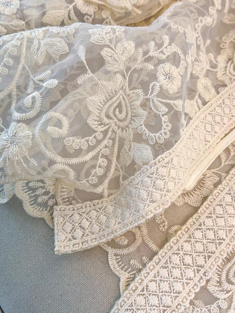 GlowEve CURVE Plus Size Women V-Neck Tie-Up Sheer Vacation Blouse, Half Sleeve Openwork Embroidered Cardigan Outerwear - Apricot - View 6