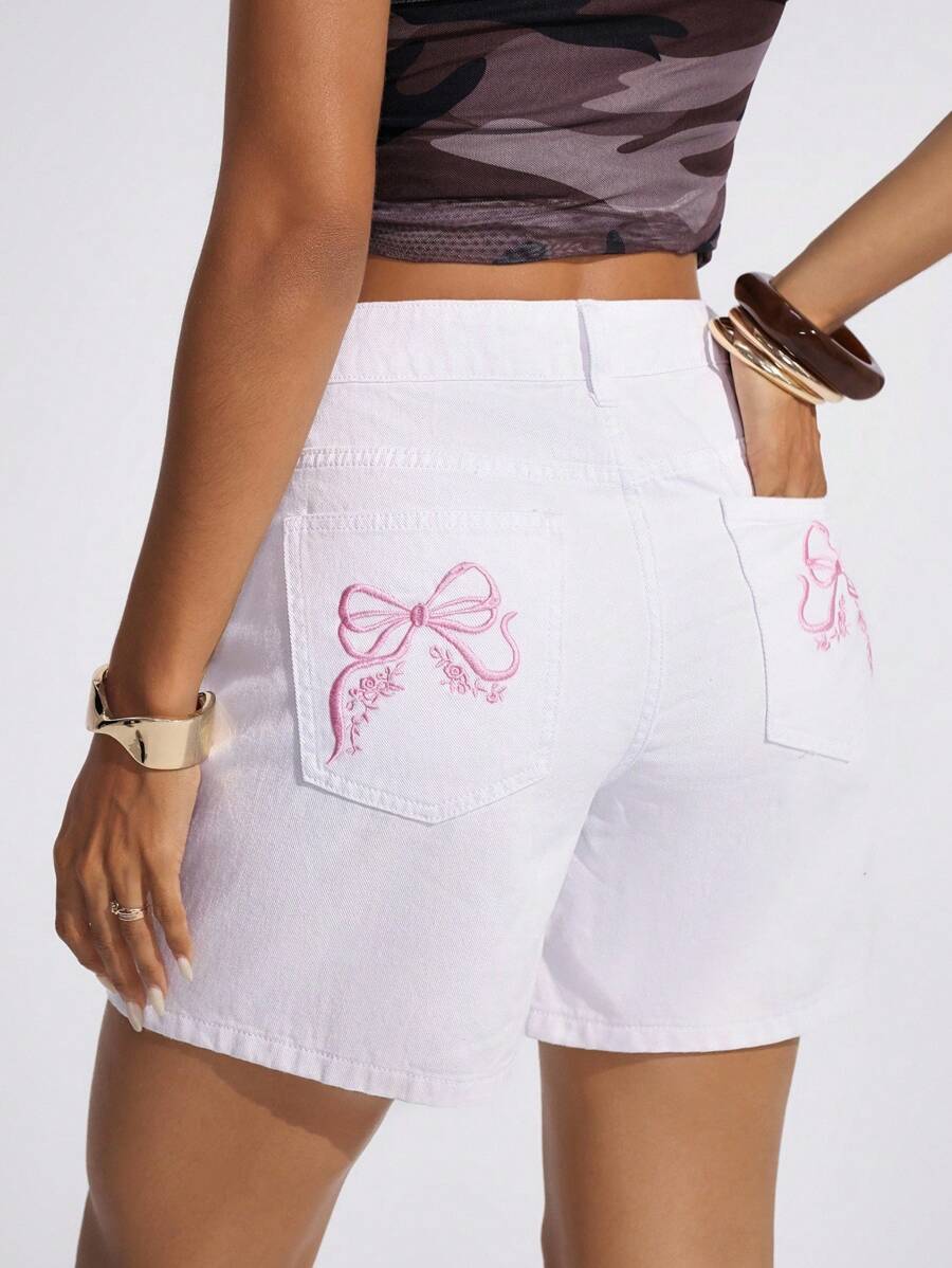 Jeanoix Quần short denim cài nút đa năng thời trang thường ngày dành cho nữ - trắng - Xem 1