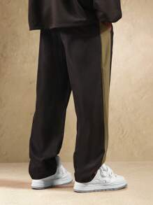 SUMWON Quần chạy bộ dáng rộng rãi, có sọc bên hông, cạp chun rút thoải mái, thời trang dạo phố thu đông - màu đen - Xem 2