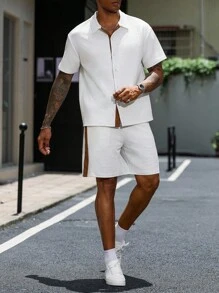 Manfinity Homme 男士撞色短袖衬衫和抽绳短裤套装