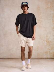 Surfspeed Quần short đi biển họa tiết hoa trơn màu có dây rút cho nam - Màu be - Xem 2